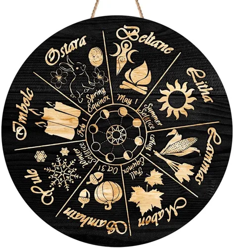 Miniatura 24 de Artsy Woodsy Letrero de madera de la rueda del año (no tallado) para decoración del hogar, bruja, pagana, Wicca, días festivos celtas, regalos 25