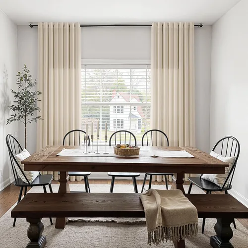 Miniatura 6 de Cortinas de lino beige de abedul de 84 pulgadas de largo para sala de estar, cortina semitransparente filtrante de luz de lujo, decoración moderna