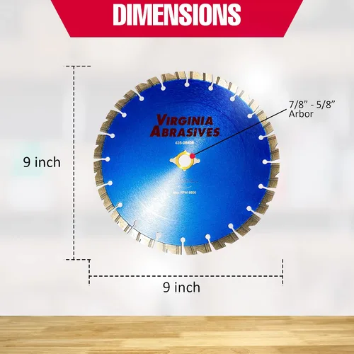 Miniatura 2 de Virginia Abrasives 425-08408 - Hoja de diamante de hormigón de uso general UV de 9 pulgadas - Cortador húmedo y seco para hormigón/asfalto