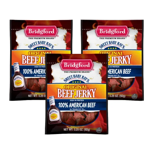Miniatura 10 de Bridgford Sweet Baby Ray's Beef Jerky Honey BBQ de 3.25 onzas, paquete de 2 – Cecina alta en proteínas para impulso de energía del mediodía