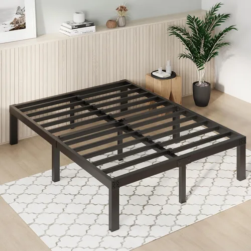 Novilla - Base de cama de tamaño Queen, plataforma de metal de 12 pulgadas con espacio de almacenamiento debajo de la cama, soporte de listones de