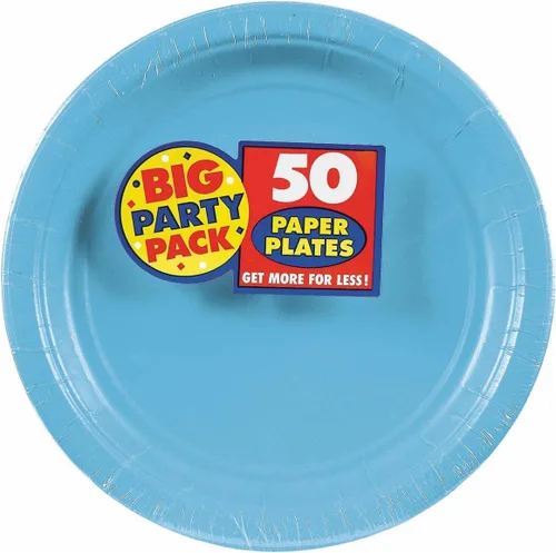 Platos redondos de papel caribeños, 6.75 pulgadas (50 unidades), esenciales resistentes y ecológicos, perfectos para celebraciones y eventos Azul