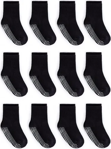 Zaples - Calcetines con suela antideslizante y altura media para bebés, niños y niñas Negro