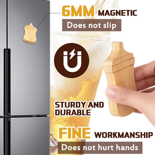 Miniatura 3 de Vesici 24 piezas Abrebotellas magnético 6.35 cm DIY Bambú en forma de biberón Abrebotellas de madera Imán para nevera Adhesivo para refrigerador
