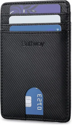 Miniatura 116 de Buffway Billetera delgada para hombre, minimalista con bolsillo frontal delgado, tarjetero de cuero con bloqueo RFID para viajes de trabajo