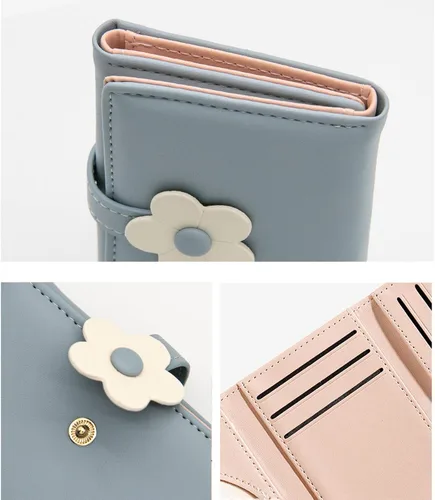 Miniatura 5 de LJCZKA Bonita cartera pequeña para niñas y mujeres, bloqueo RFID, piel sintética, tres plegadas, bolsillo para efectivo con tarjetero y billetera
