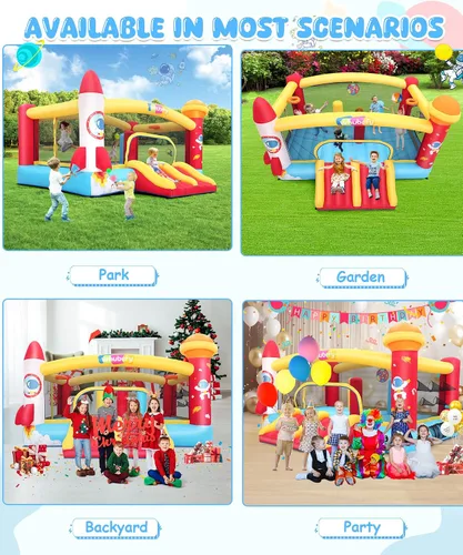 Miniatura 6 de Whubefy Casa de rebote para niños grandes de 8 a 12 años, casa de salto de 13 x 11 pies con área de salto, aros de baloncesto, juego de pelota