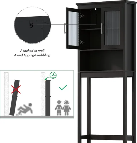 Miniatura 5 de Spirich Home - Estantería de baño situada sobre el inodoro, organizador de armario de baño con puerta de cristal templado Moru Espresso