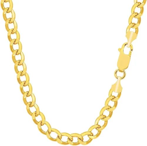 The Diamond Deal Mens 10k Hollow Yellow Gold 5.3mm Shiny Hollow Cuban Comfort Curb Cuban Chain Necklace For men for Pendants and Charms with