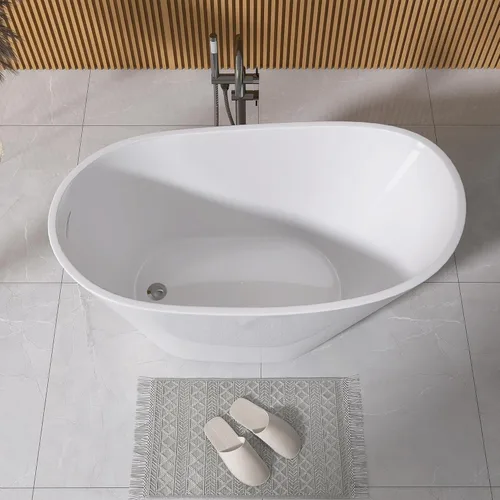 Miniatura 3 de GETPRO Bañera independiente de 51 pulgadas de profundidad, bañera independiente de acrílico de forma ovalada con desbordamiento ranurado integrado