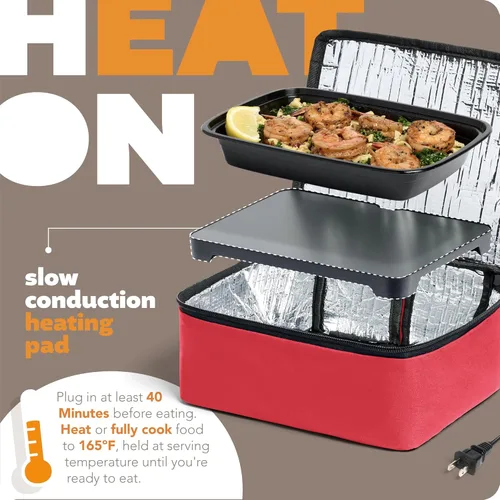 Miniatura 2 de HOTLOGIC Mini lonchera térmica - Calentador eléctrico portátil de alimentos para hombres y mujeres - Ideal para el trabajo, la oficina y la Rojo
