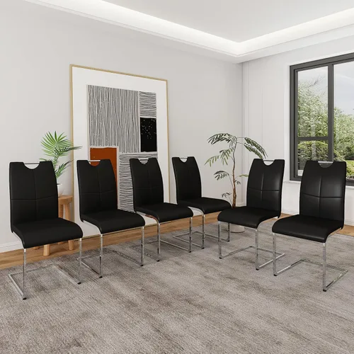 Miniatura 24 de Juego de 2 sillas de comedor, modernas sillas de comedor de piel sintética con respaldo alto, patas de metal, sillas tapizadas modernas para cocina
