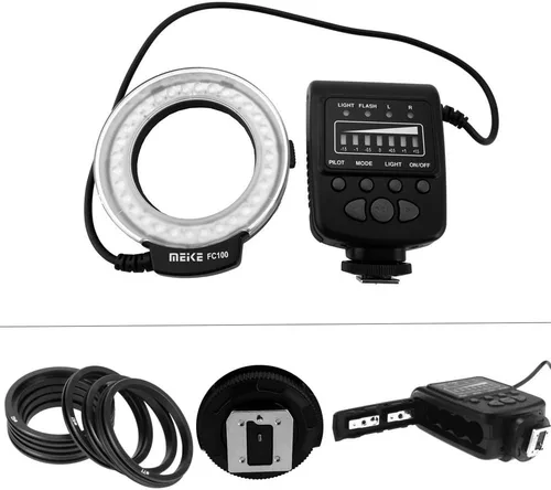 Miniatura 3 de Meike FC-100 - Luz LED para macro anillo, compatible con cámara réflex digital Canon N Pentax Olympus Olympus con anillos adaptadores