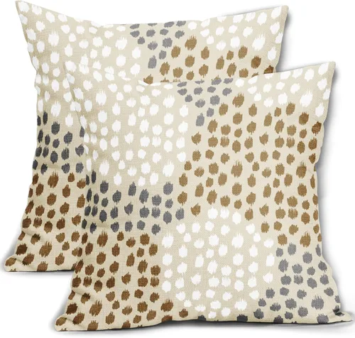 Fundas de almohada marrón y blancas de 18 x 18 pulgadas, juego de 2 almohadas boho grises con lunares, fundas de almohada modernas estampadas para