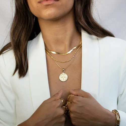 Miniatura 3 de Collar de espiga para mujer, chapado en oro de 14 quilates, cadena de serpiente plana de 0.157 in, gargantilla de cadena de hueso de serpiente