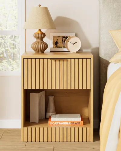 Miniatura 11 de Mesita de noche pequeña, mesita de noche moderna, mesita de noche con cajón y estante abierto, diseño de cubo, mesa auxiliar pequeña