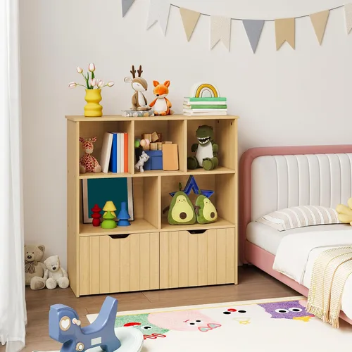 Miniatura 4 de HOOBRO Organizador de almacenamiento de juguetes, organizadores de juguetes y almacenamiento con 2 cajones móviles y 5 cubículos, estantería
