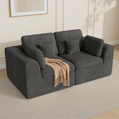 Miniatura 10 de Luxanimarion Sofá modular sin hueso de 115 pulgadas, asiento profundo en forma de L con otomana, sofá modular convertible de 4 plazas tapizado
