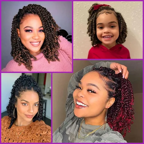 Miniatura 8 de Fulcrum Cabello Passion Twist de 8 pulgadas, 8 paquetes de cabello de ganchillo Passion Twist para mujeres negras, cabello pretrenzado de ganchillo