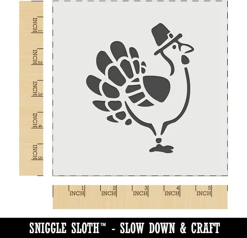 Miniatura 2 de Plantilla reutilizable de caricaturas de Acción de Gracias de pavo con sombrero de peregrino, para pared, galletas, manualidades, 3.5 pulgadas
