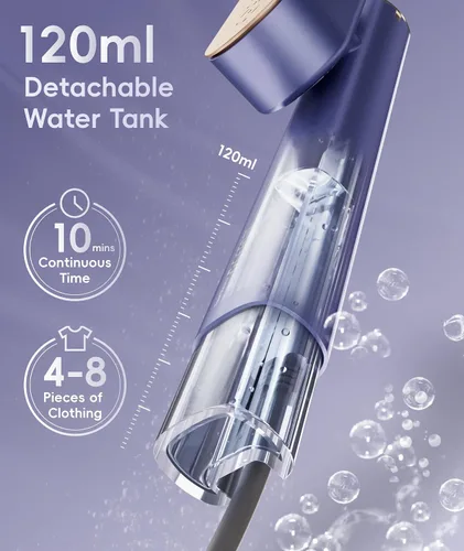 Miniatura 7 de Vaporizador para ropa, vaporizador portátil de 1000 W, tamaño de viaje, 100-240 V de doble voltaje, tanque de 4.1 fl oz, vapor de mano y plancha 2