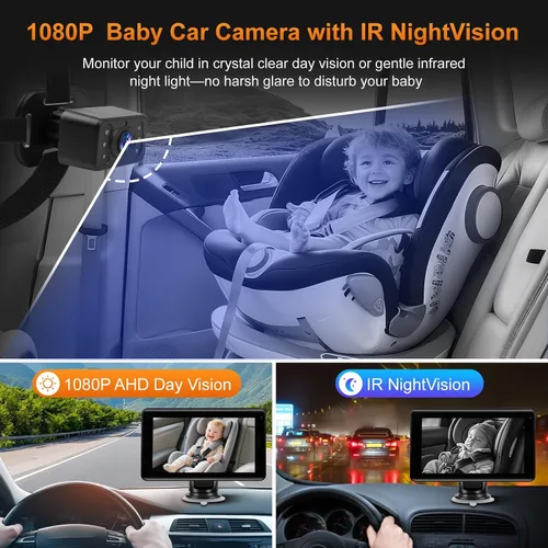 Miniatura 3 de Cámara de coche para bebé con pantalla inalámbrica CarPlay de 7 pulgadas, compatible con Apple CarPlay y Android Auto, cámara de coche de visión