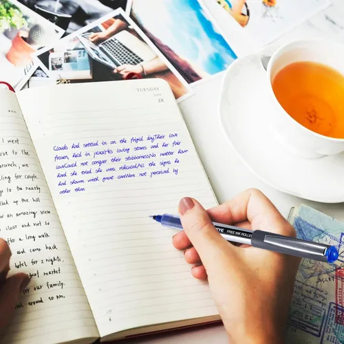 Miniatura 6 de EYEYE Paquete de 25 bolígrafos azules de punta extra fina de 0.020 in, secado rápido, tinta líquida, bolígrafo de escritura suave para diario, toma