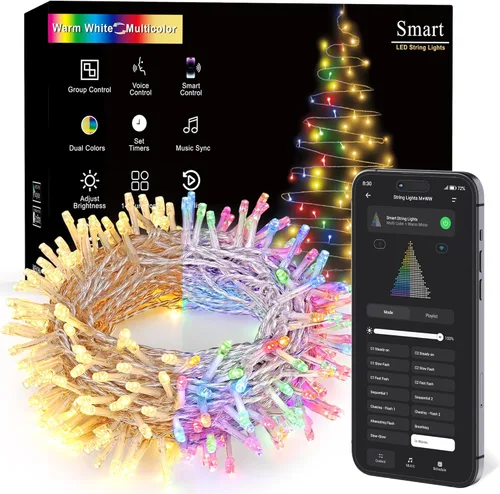 Miniatura 11 de Brizled Luces de Navidad que cambian de color, 65.67 pies, 200 luces LED de doble color para árbol de Navidad con control remoto, blanco frío