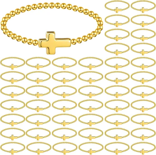 Christian Cross Bracelets Bulk Gifts for Women Beaded Jesus Bracelets Stretch Church Jewelry for Religious Party