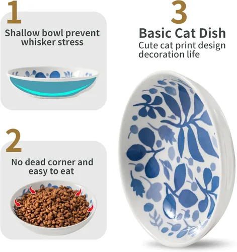 Miniatura 4 de 3 cuencos de cerámica para gatos, 5.5 pulgadas de ancho poco profundo para aliviar la fatiga de los bigotes