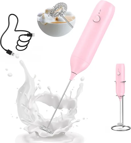 Miniatura 24 de CIRCLE JOY Espumador de leche recargable de mano, cabezal de batidor de doble bobina, espumador de café eléctrico, varilla espumadora de mano