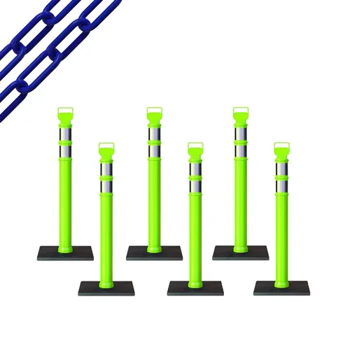 Miniatura 75 de Trafford Industrial - Paquete de 6 postes de delineador de 45 pulgadas, collares reflectantes de 3 pulgadas, base de goma de 10 libras