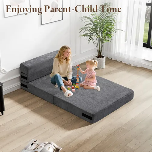 Miniatura 11 de HOMFINE Sofá cama plegable - Silla cama convertible con cojín, sofá desplegable, colchón de espuma viscoelástica para piso, sofá futón, sofá