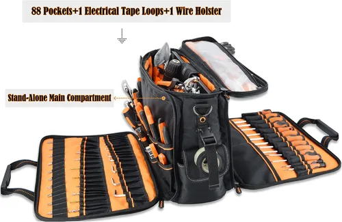Miniatura 2 de WELKINLAND Bolsa de herramientas para electricista de 88 bolsillos - Bolsa de herramientas para electricista, técnico, HVAC y laptop