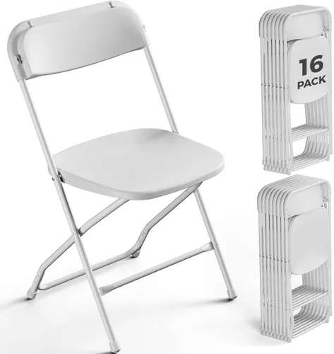 Miniatura 17 de Paquete de 2 sillas plegables de plástico negro, sillas plegables portátiles para exteriores con marco de acero, capacidad de 350 libras, sillas