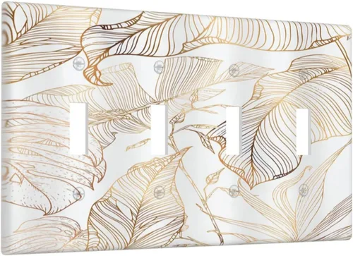 Miniatura 21 de Placa de pared decorativa con hojas de palmera tropicales de oro blanco, hoja de plátano, doble interruptor de luz de palanca decorativa, placa