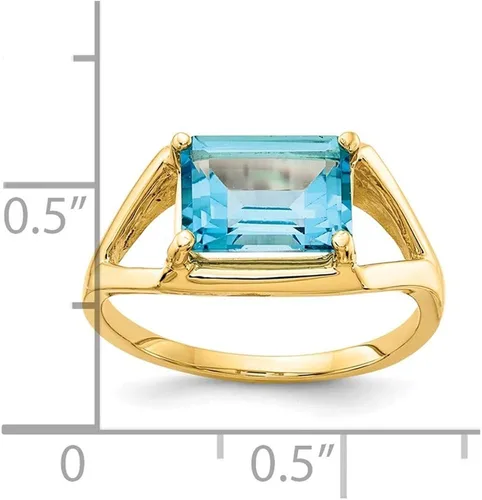 Miniatura 3 de Anillo de compromiso de oro amarillo macizo de 14 quilates, 0.354 x 0.276in, talla esmeralda, topacio azul