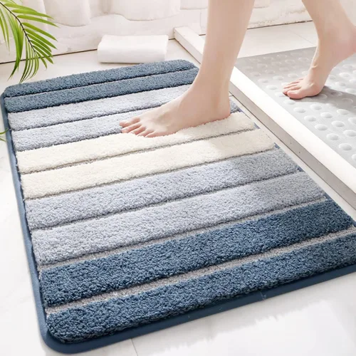 Alfombra de baño, extra suave, acogedora y absorbente, no se desprende, lavable a máquina, antideslizante para suelo de baño, ducha (azul, 16 x 24