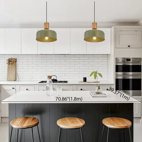 Miniatura 7 de Iluminación colgante contemporánea, lámpara colgante de 12 pulgadas, acento de madera y latón, lámpara colgante de metal ajustable para cocina