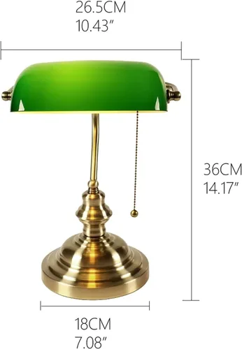 Miniatura 2 de Bankers - Lámpara de escritorio con interruptor de cadena, lámparas de escritorio con pantalla de vidrio verde, lámpara tradicional de biblioteca