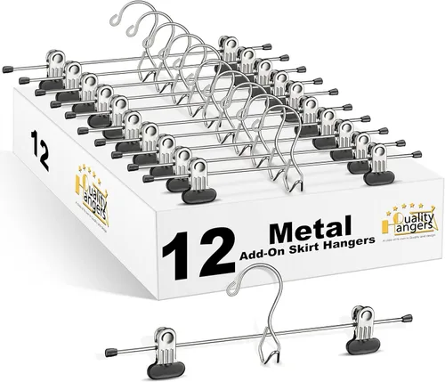 Miniatura 10 de 6 perchas de calidad para pantalones resistentes para falda/colgador de metal, clips ajustables extra anchos, multiapilables, para añadir