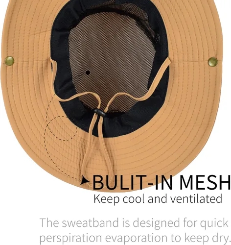 Miniatura 5 de Sombrero de ala súper ancha, protección UPF 50+, sombrero de pescador impermeable para pesca, senderismo, campamento, nailon transpirable y malla