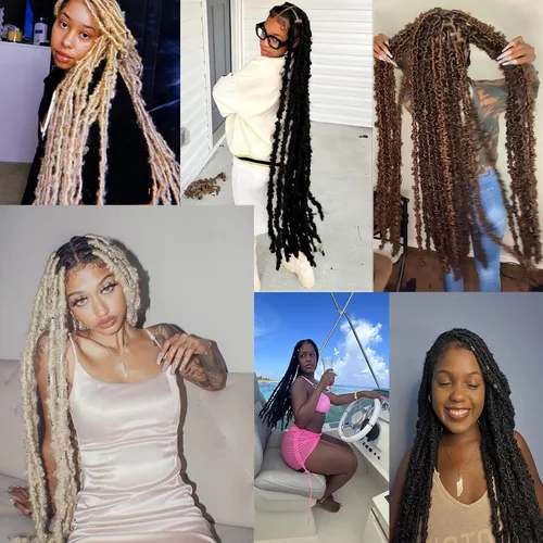 Miniatura 11 de ZRQ Butterfly Locs Cabello de Ganchillo Corto 6 Paquetes Negro Cabello Bob de Ganchillo 8 Pulgadas Locs Sintéticos Desordenados Desgastados Trenzas