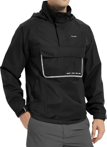 Miniatura 8 de KUTOOK Chaqueta impermeable para hombre con capucha reflectante, rompevientos, ligera, transpirable, con bolsillos