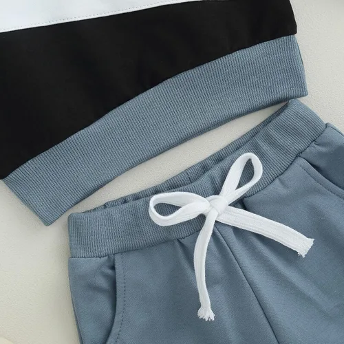 Miniatura 6 de BeQeuewll Ropa para bebé niño de otoño e invierno, 2 piezas, bloque de color, sudadera y pantalones con cuello redondo