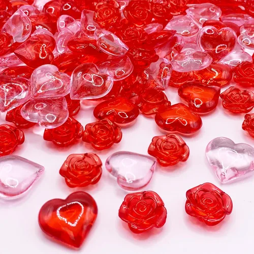 200 adornos acrílicos con forma de corazón de rosa, florero de flores, decoración de mesa de corazones de amor, rellenos de jarrón para decoración