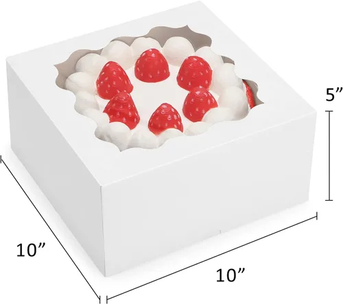 Miniatura 2 de Eupako Cajas para tartas autoemergentes de 10 x 10 x 5 pulgadas con ventana, 24 cajas de panadería blancas de plegado rápido, caja de regalo fácil