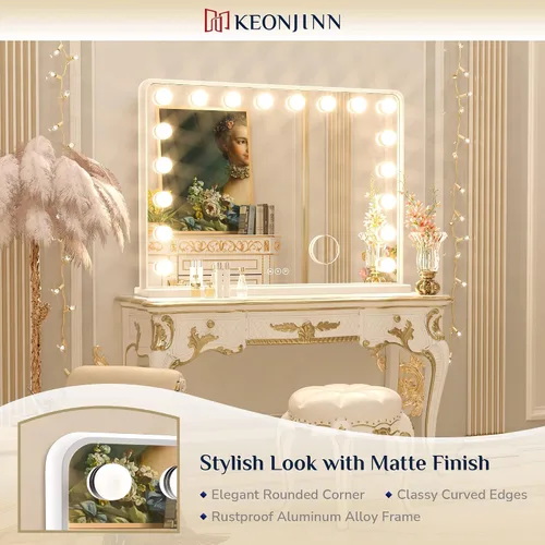 Miniatura 11 de Keonjinn Espejo de tocador Hollywood con luces y altavoz Bluetooth, 15 bombillas reemplazables, espejo de maquillaje con 2 bombillas de repuesto, 3