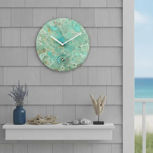 Miniatura 5 de Crosstime Reloj para exteriores de 8 pulgadas impermeable con termómetro – Silencioso cristal templado imitación mármol Amazon Green Decor reloj