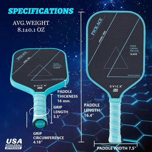 Miniatura 3 de Carbon Fiber Pickleball Paddle 16mm – Professional Pickleball Paddles with Superior Control, Power & Spin – Extended Handle for Two-Handed Grip